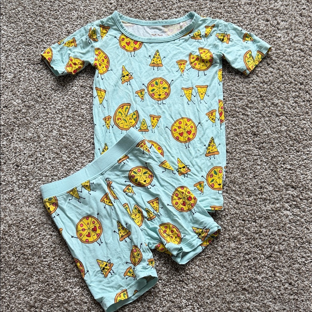 Little Sleepies Blue and Yellow Pizza Print Kids Pajama Set